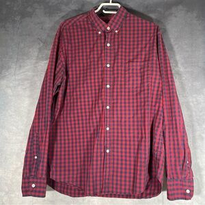 J.Crew Mercantile Flex Button Up Men's L Red Plaid Long Sleeve Shirt Cottagecore